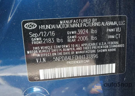 2017 Hyundai Elantra Value Edition from USA, damaged, VIN 5NPD84LF0HH131896